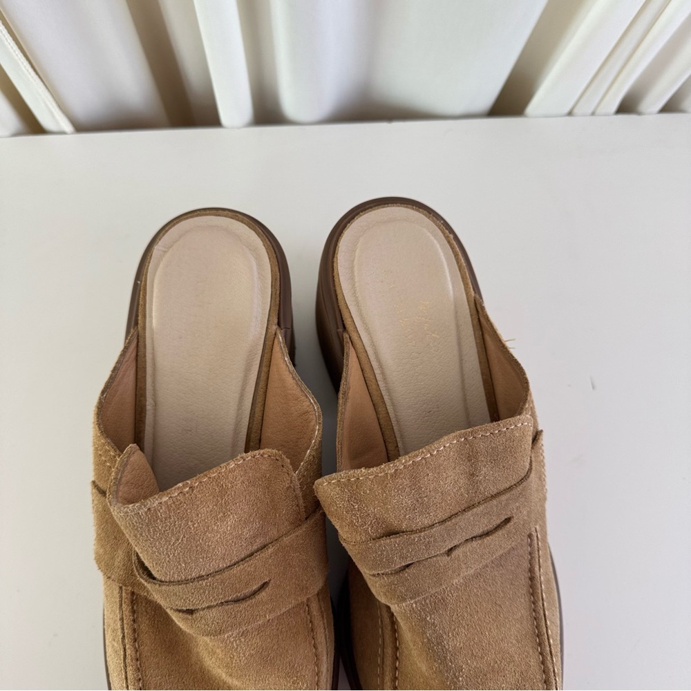 Anthropologie Matisse Kelly Tan Suede Platform Mules Loafers Size 10 - Picture 4 of 8